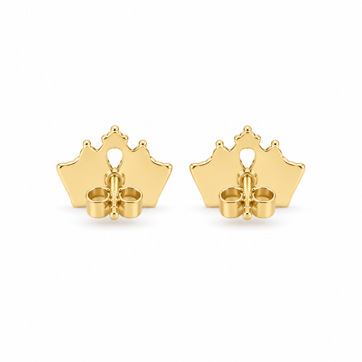14K Solid Yellow Gold Princess Crown CZ Baby Earrings - back view