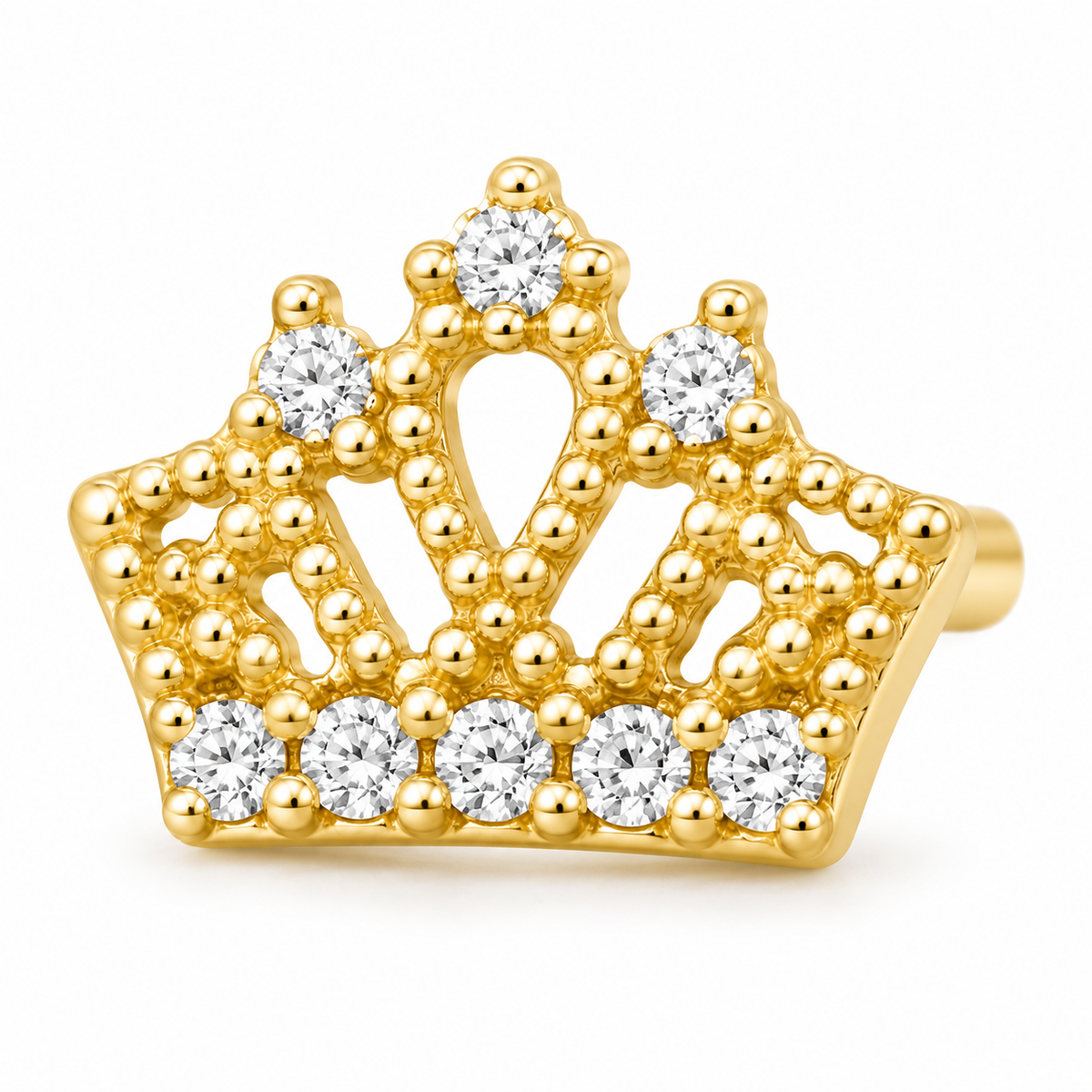 14K Solid Yellow Gold Princess Crown CZ Baby Earrings - macro detail