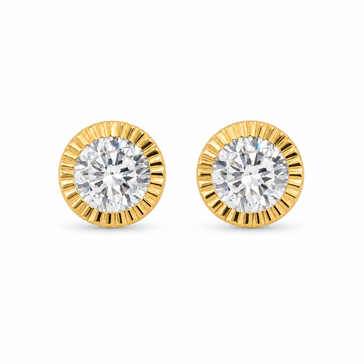 14K Gold Round Ribbed CZ Baby Earrings (5mm) — 14K real gold jewelry from STF Diamonds, Los Angeles