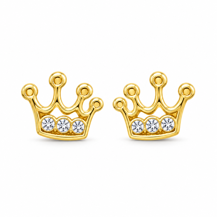 14K Gold Royal Crown CZ Baby Earrings — 14K real gold jewelry from STF Diamonds, Los Angeles