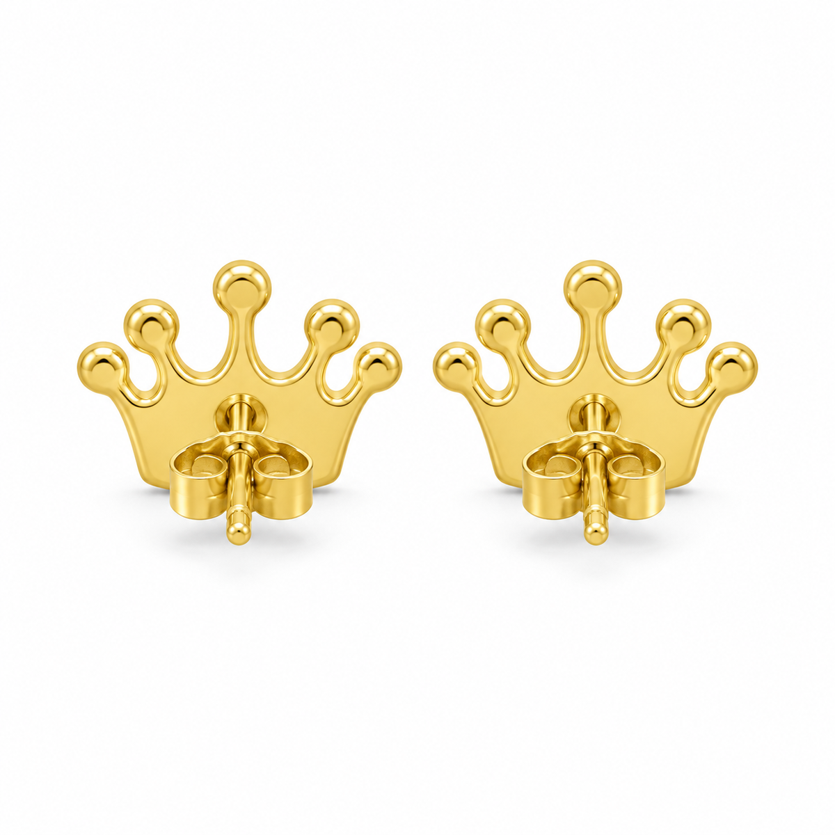 14K Solid Yellow Gold Royal Crown CZ Baby Earrings - back view