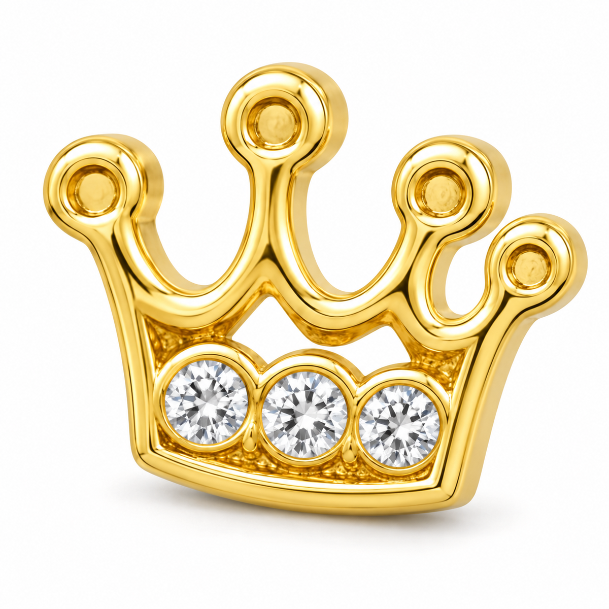 14K Solid Yellow Gold Royal Crown CZ Baby Earrings - macro detail