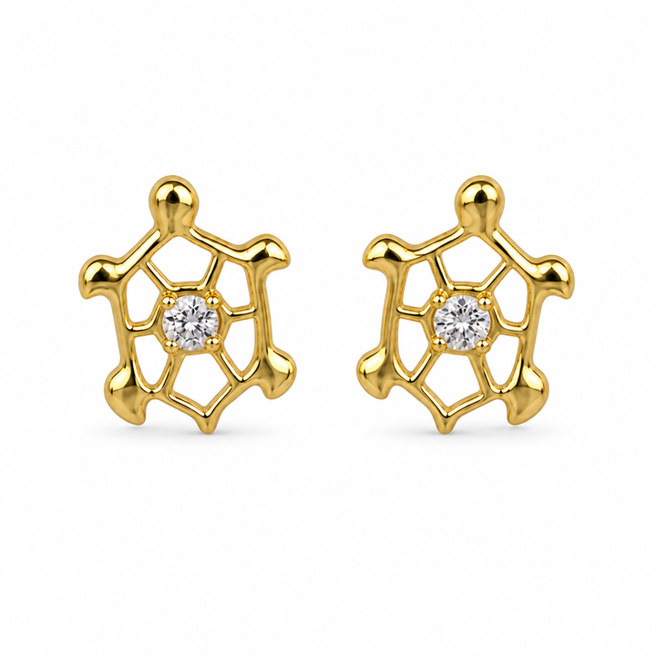 14K Gold Turtle CZ Screwback Earrings — 14K real gold jewelry from STF Diamonds, Los Angeles