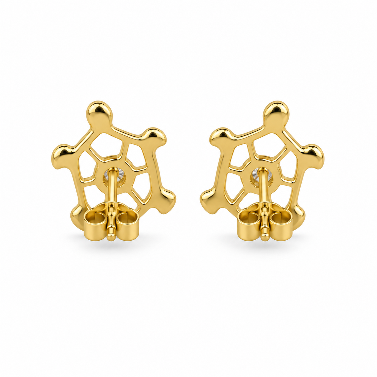 14K Solid Yellow Gold Turtle CZ Screwback Earrings - back view