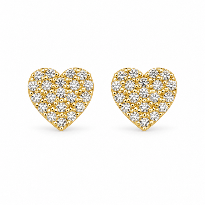 14K Gold White Mini Heart Earrings Full CZ (Screwback) — 14K real gold jewelry from STF Diamonds, Los Angeles