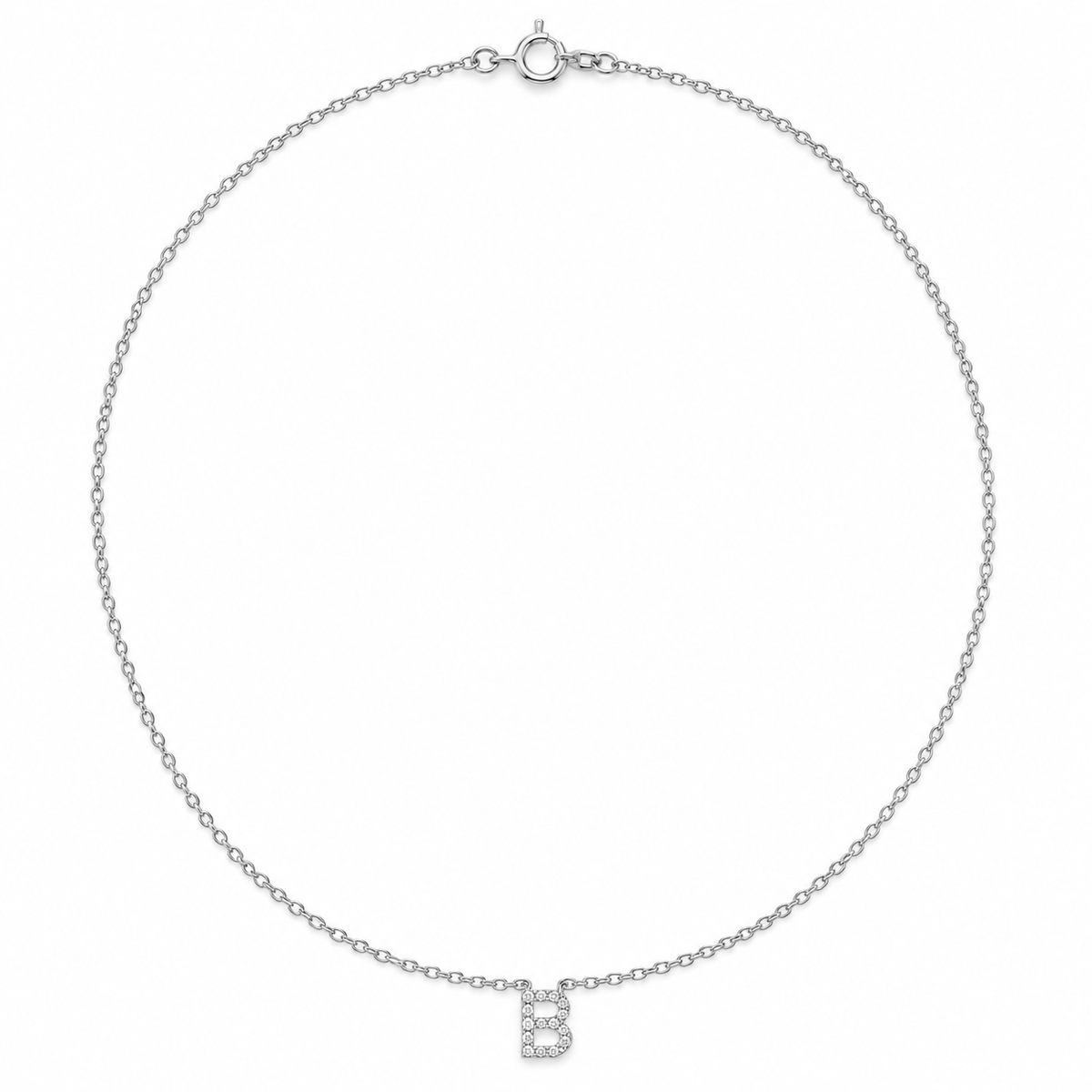 14K White Gold Diamond Classic Initial Chain - front view
