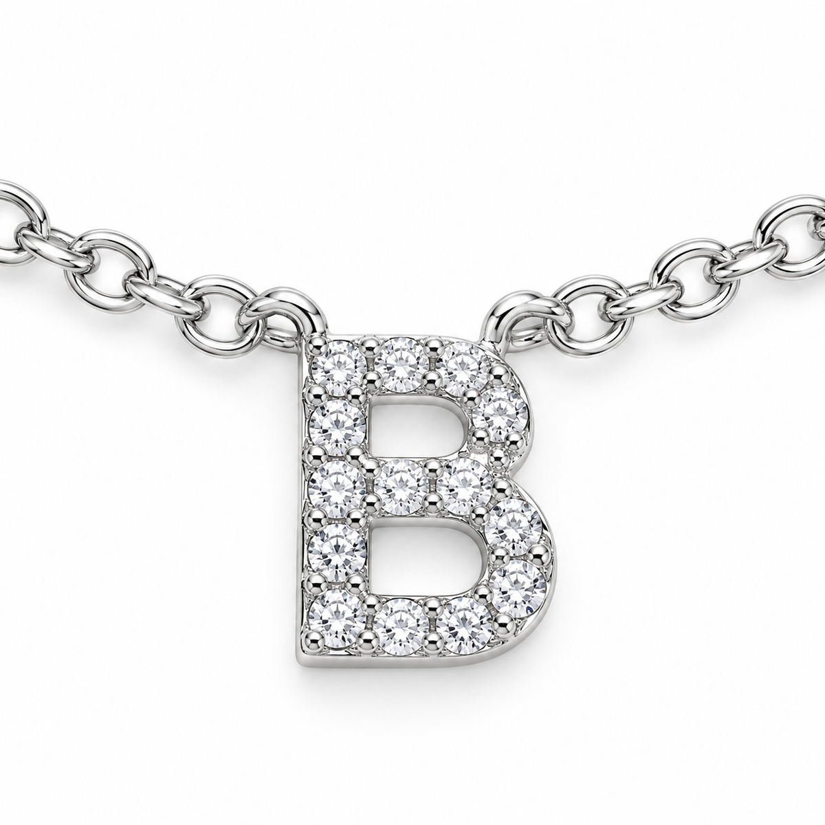 14K White Gold Diamond Classic Initial Chain - macro detail