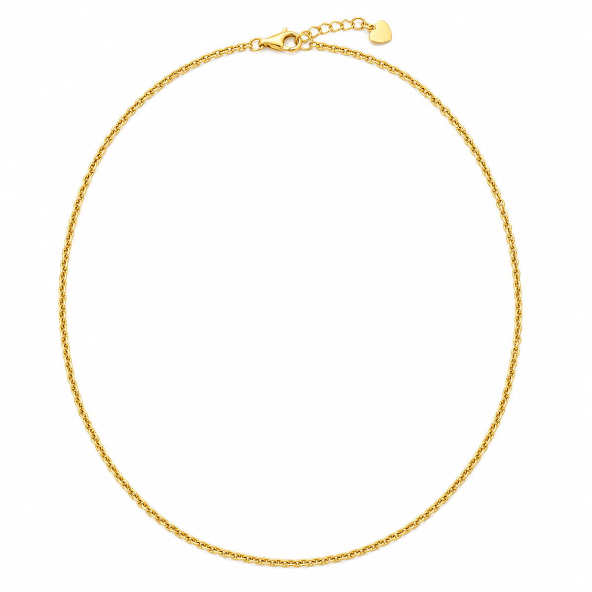 14K Yellow Gold 1mm Adjustable Rolo Chain With Heart Lock - front view