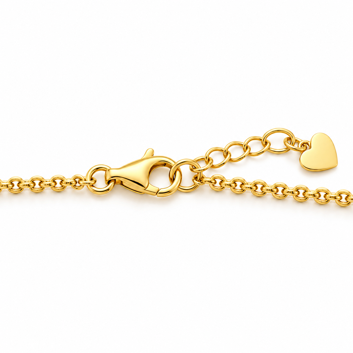 14K Yellow Gold 1mm Adjustable Rolo Chain With Heart Lock - back view
