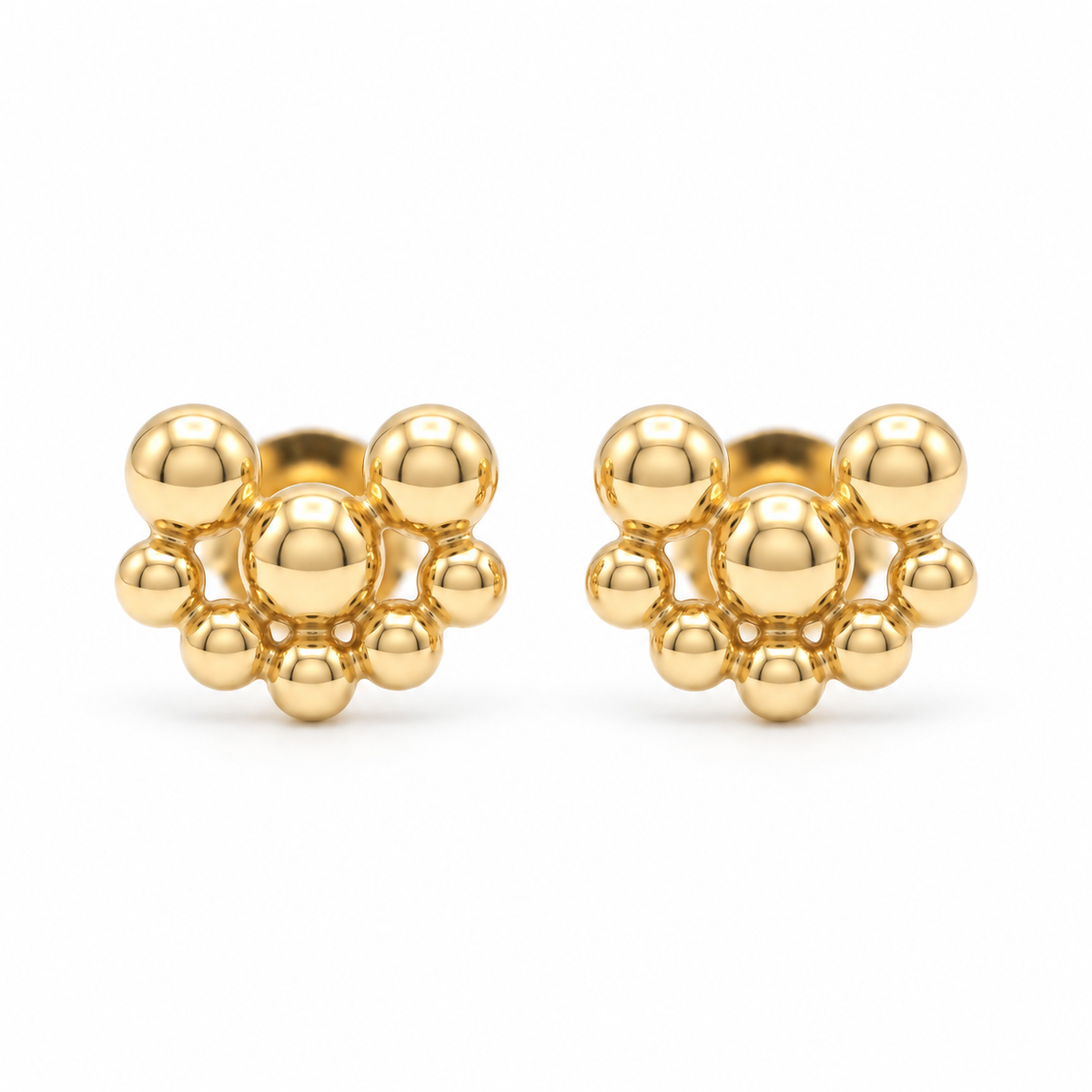 14K Yellow Gold 3 Beaded Stone Screwback Earrings - front view