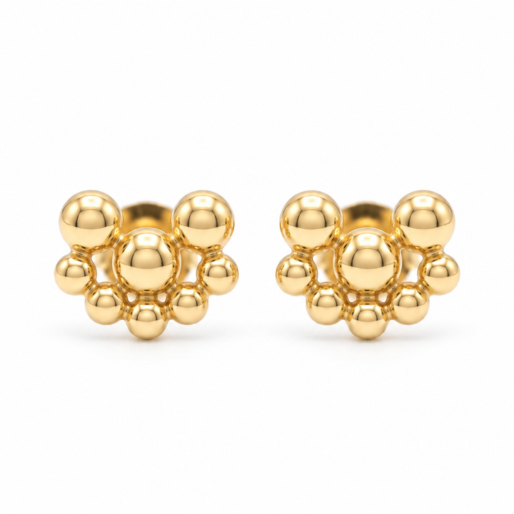 14K Gold 3 Beaded Stone Screwback Earrings — 14K real gold jewelry from STF Diamonds, Los Angeles