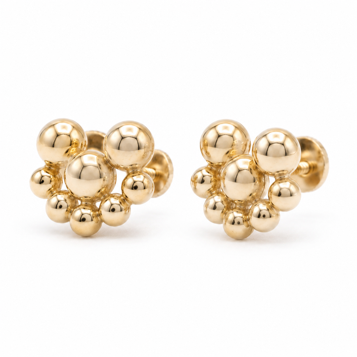 14K Yellow Gold 3 Beaded Stone Screwback Earrings - 45 degree view