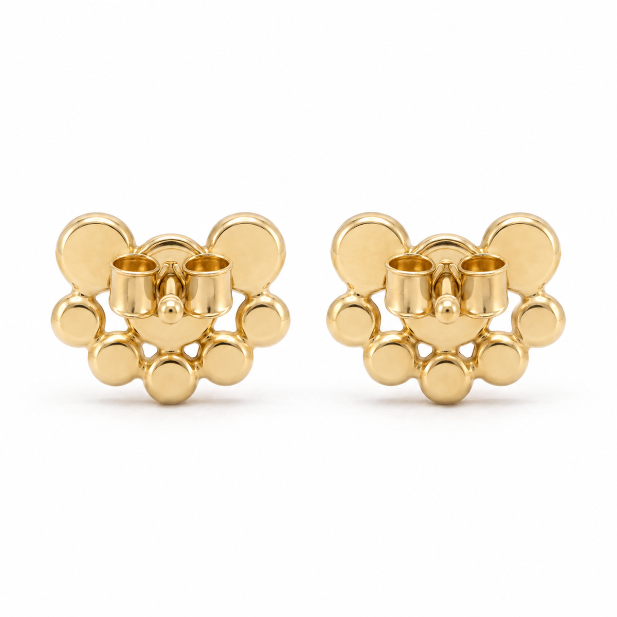 14K Yellow Gold 3 Beaded Stone Screwback Earrings - back view