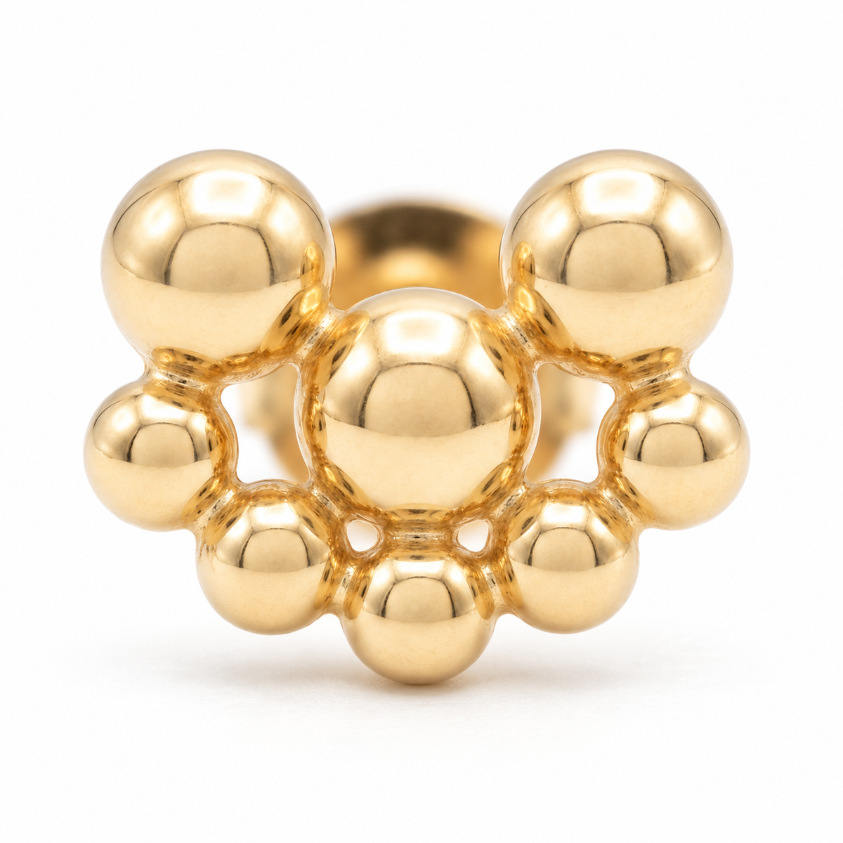 14K Yellow Gold 3 Beaded Stone Screwback Earrings - macro detail