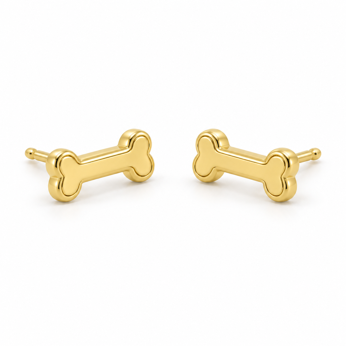 14K Yellow Gold Bone Baby Earrings - 45 degree view