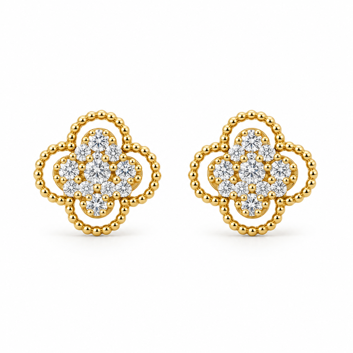 14K Gold CZ Clover Earrings — 14K real gold jewelry from STF Diamonds, Los Angeles