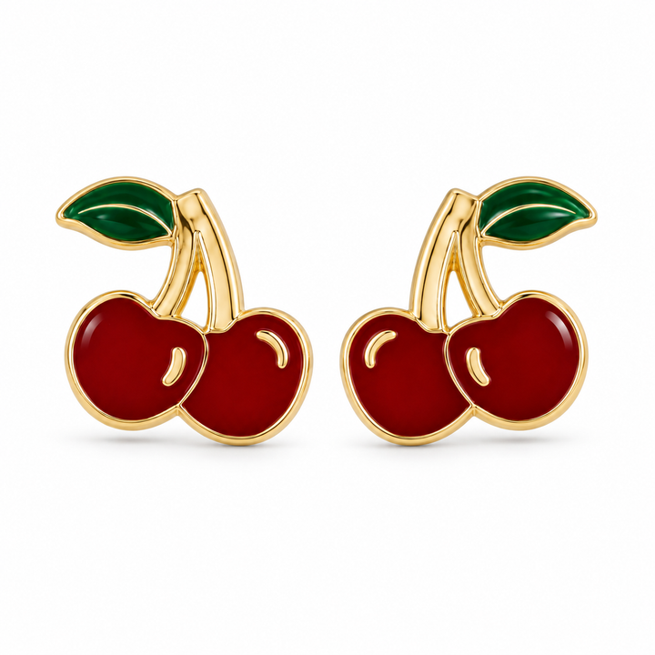 14K Gold Cherry Baby Earrings — 14K real gold jewelry from STF Diamonds, Los Angeles