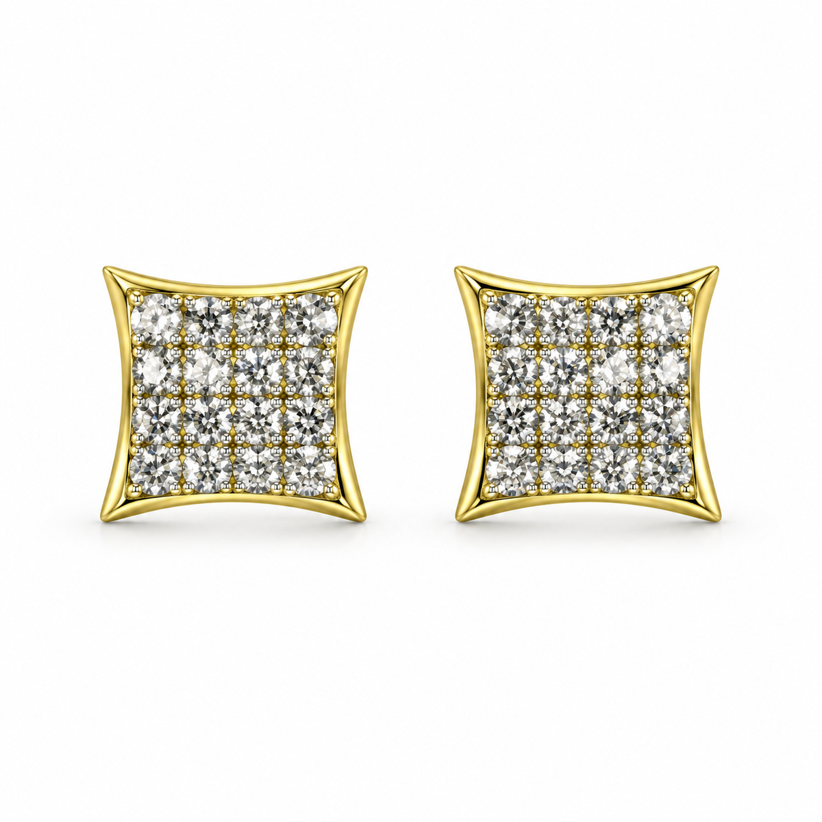 14K Yellow Gold Diamond Princess Cut Earrings 8mm - front view