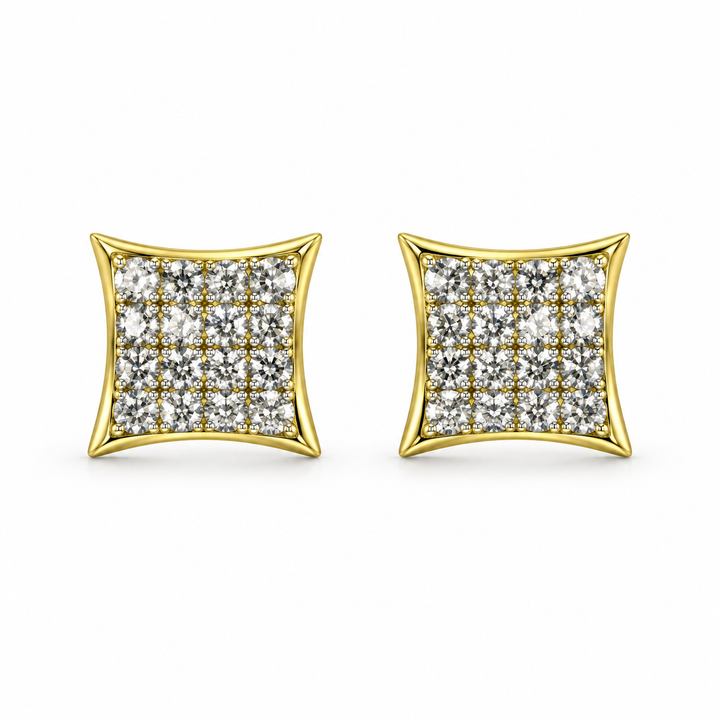 14K Yellow Gold Diamond Princess Cut Earrings 8mm - front view