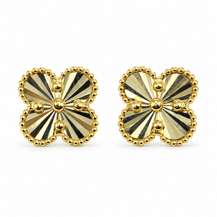 14K Yellow Gold Fancy Clover Earrings - front view