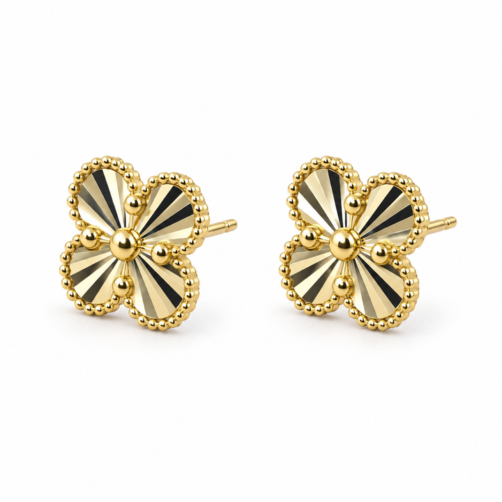 14K Yellow Gold Fancy Clover Earrings - front view