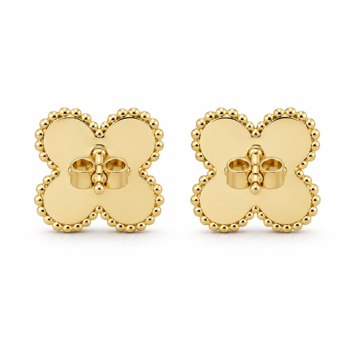 14K Yellow Gold Fancy Clover Earrings - back view