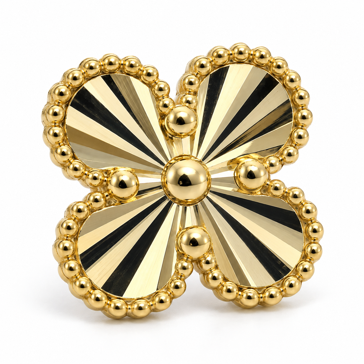 14K Yellow Gold Fancy Clover Earrings - macro detail