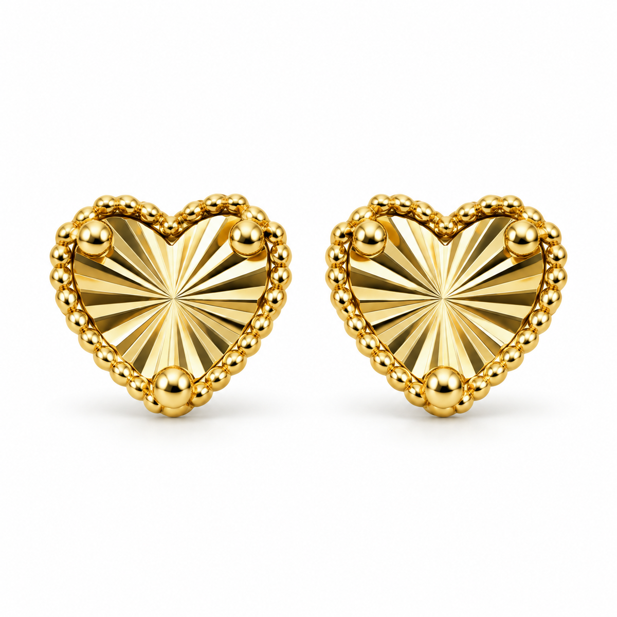 14K Yellow Gold Fancy Heart Earrings - front view