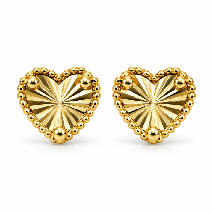 14K Yellow Gold Fancy Heart Earrings - front view