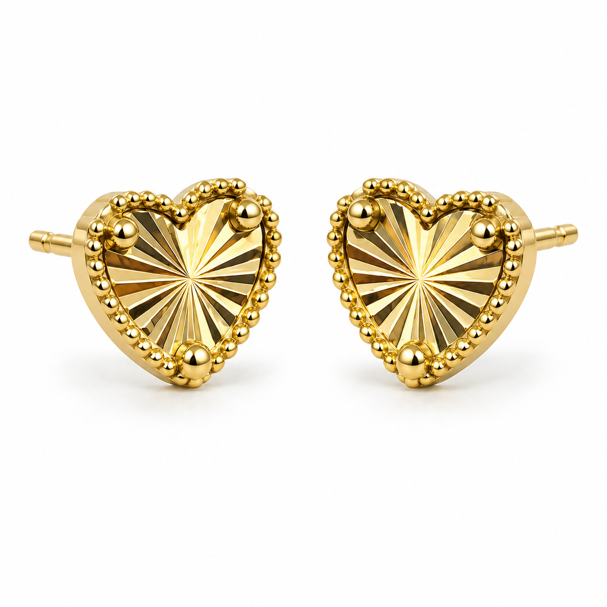 14K Yellow Gold Fancy Heart Earrings - 45 degree view