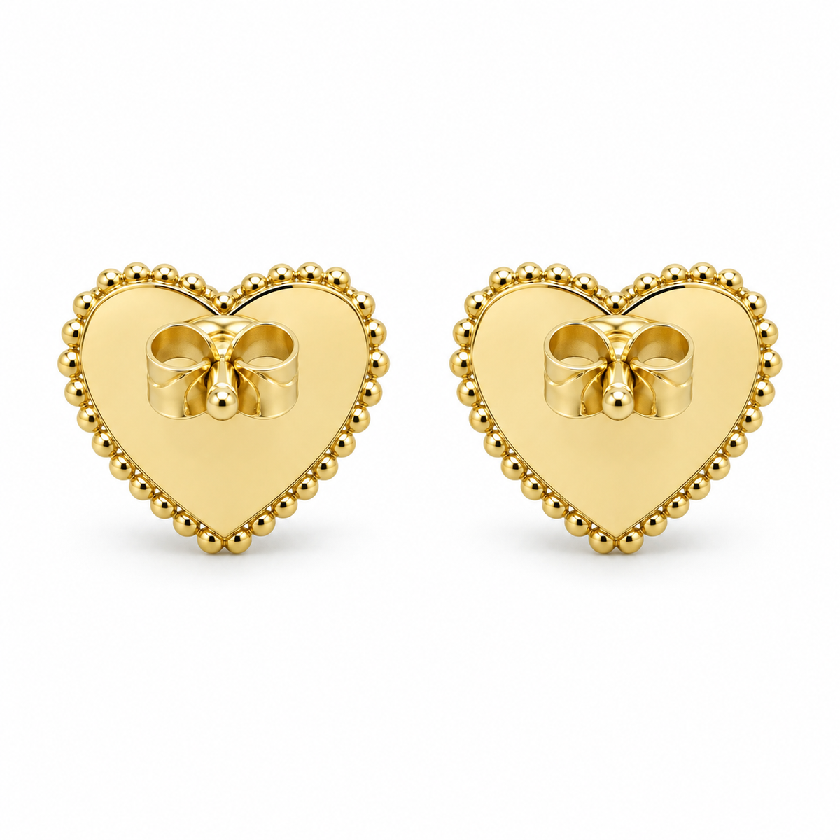 14K Yellow Gold Fancy Heart Earrings - back view
