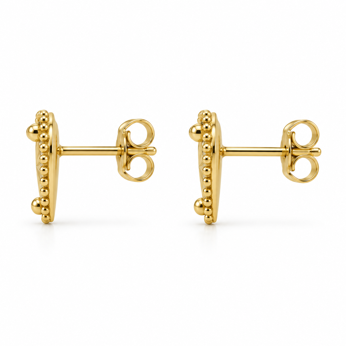 14K Yellow Gold Fancy Heart Earrings - side view