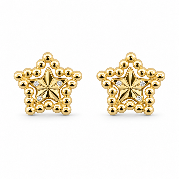 14K Gold Fancy Star Baby Earrings — 14K real gold jewelry from STF Diamonds, Los Angeles