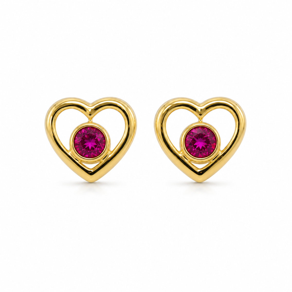 14K Yellow Gold Heart Bezel Screwback Earrings - front view