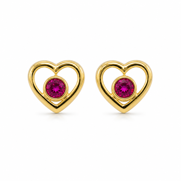 14K Gold Heart Bezel Screwback Earrings — 14K real gold jewelry from STF Diamonds, Los Angeles