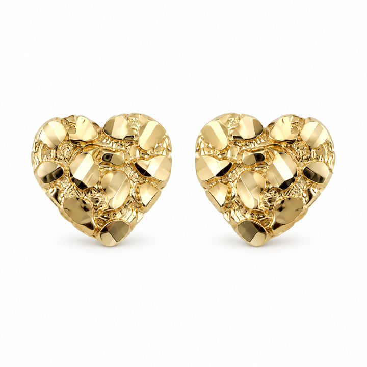 14K Yellow Gold Heart Nugget Earrings (~10mm) - front view
