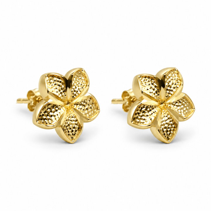 14K Yellow Gold Hibiscus Earrings (Small) - front view