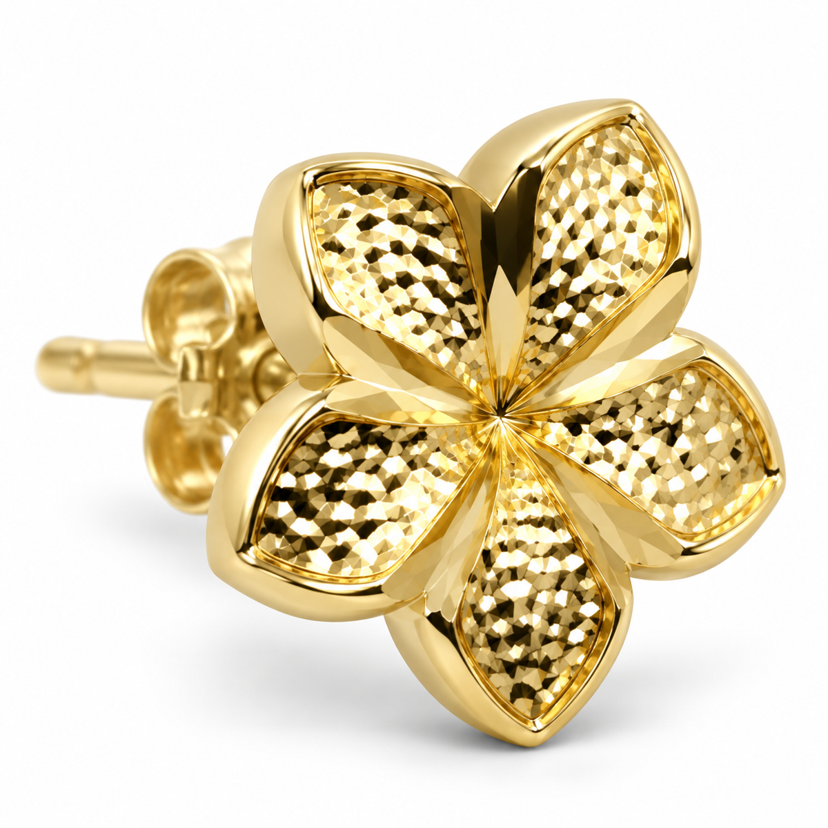 14K Yellow Gold Hibiscus Earrings (Small) - macro detail