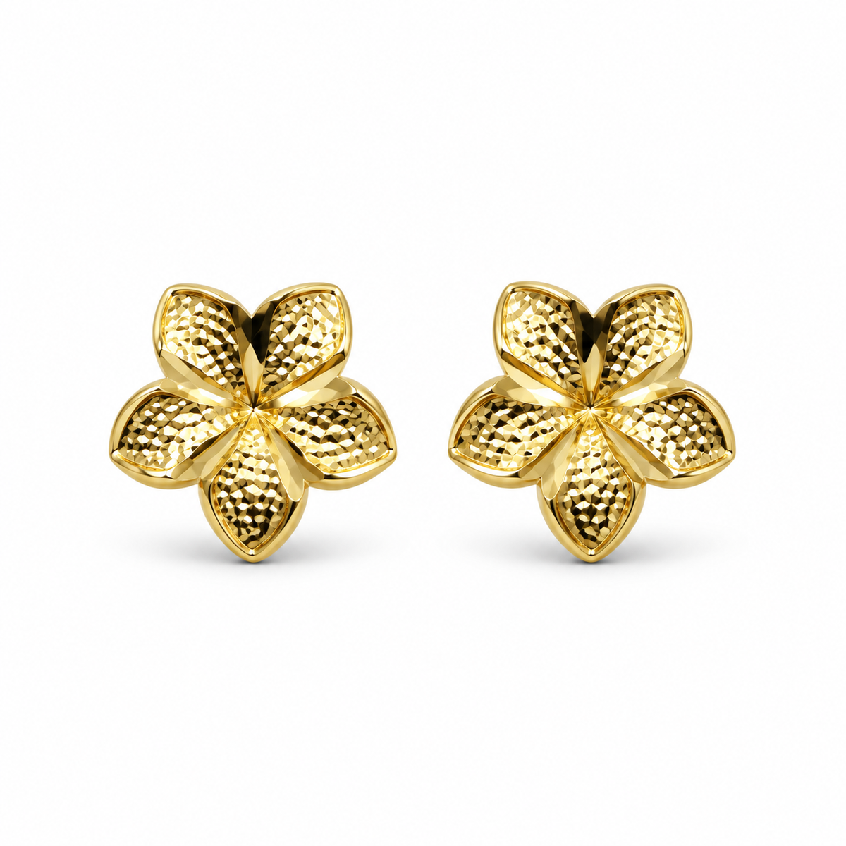14K Yellow Gold Hibiscus Earrings (Small) - front view