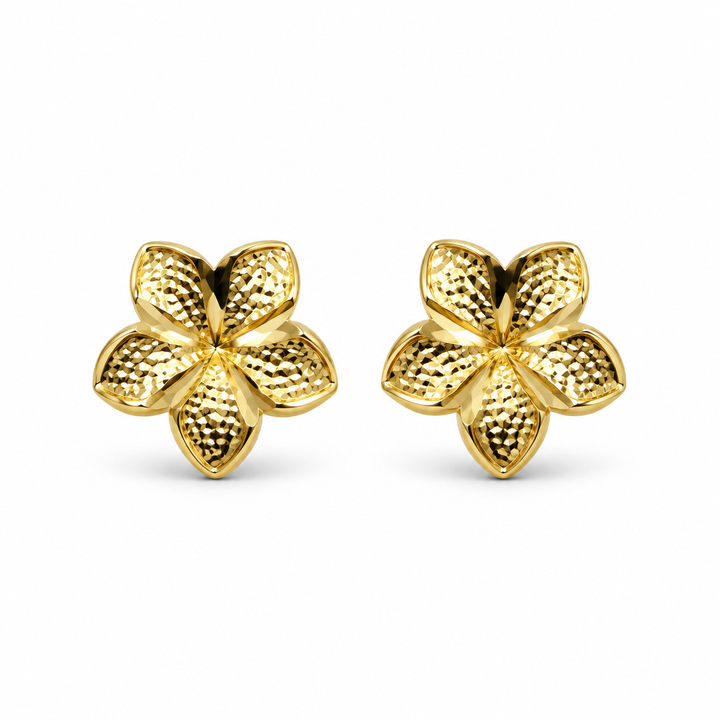 14K Yellow Gold Hibiscus Earrings (Small) - front view
