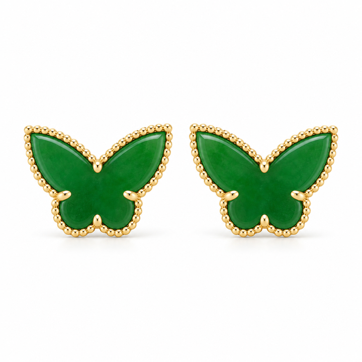 14K Yellow Gold Jade Butterfly Earrings - front view