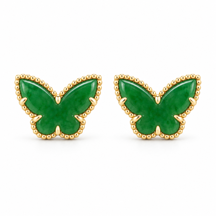 14K Yellow Gold Jade Butterfly Earrings - front view