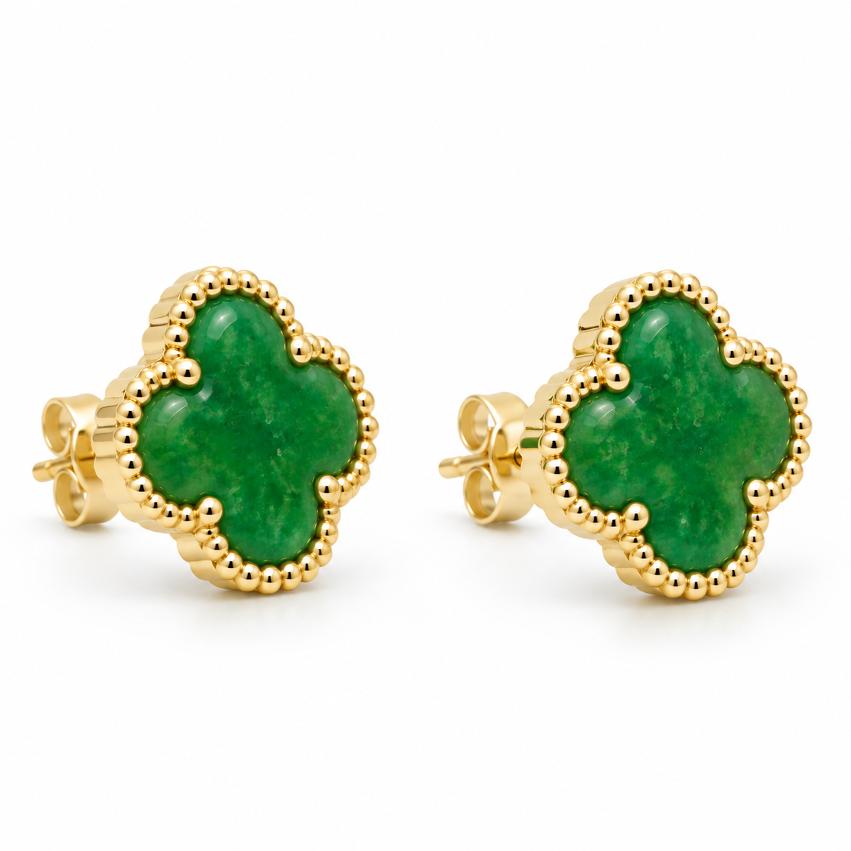 14K Yellow Gold Jade Clover Earrings - 45 degree view