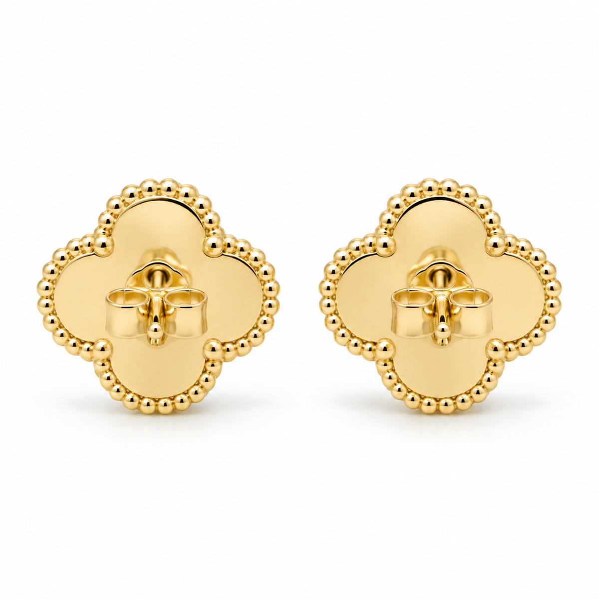 14K Yellow Gold Jade Clover Earrings - back view