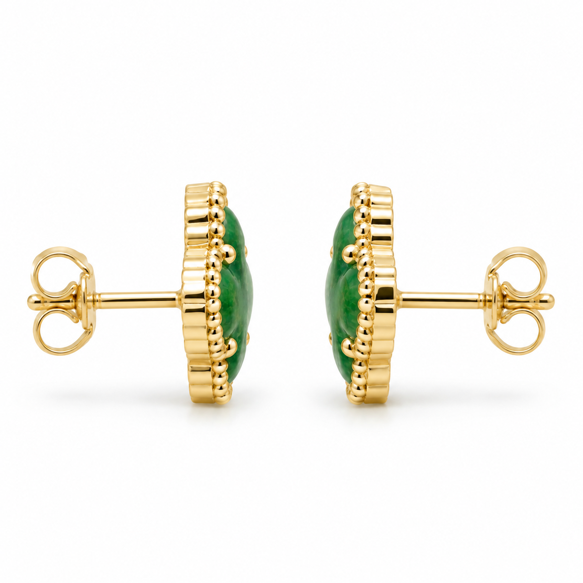 14K Yellow Gold Jade Clover Earrings - side view