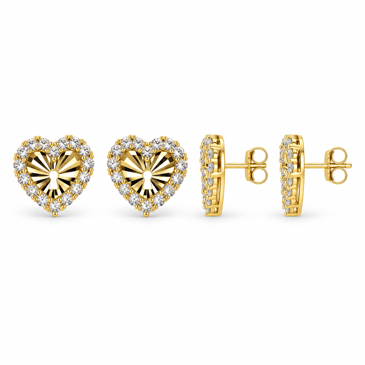 14K Yellow Gold Lock key Earrings - side view