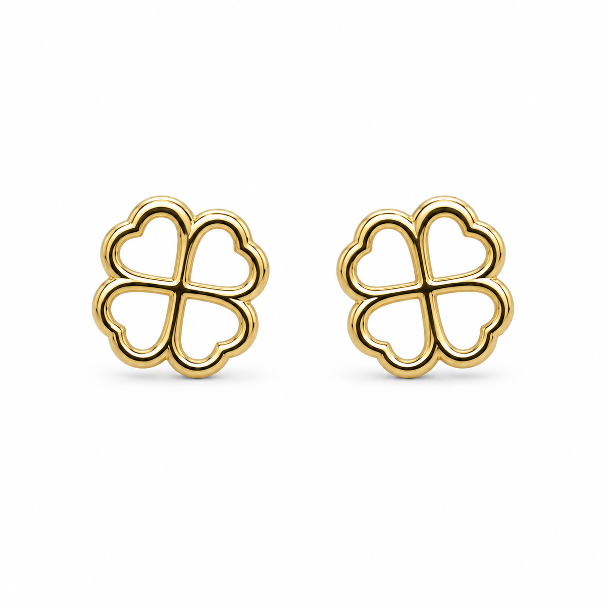14K Yellow Gold Lucky Clover Baby Earrings - front view