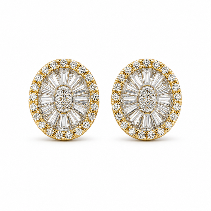 14K Gold Natural Diamond Oval Baguette Earrings (Screwbacks) — 14K real gold jewelry from STF Diamonds, Los Angeles