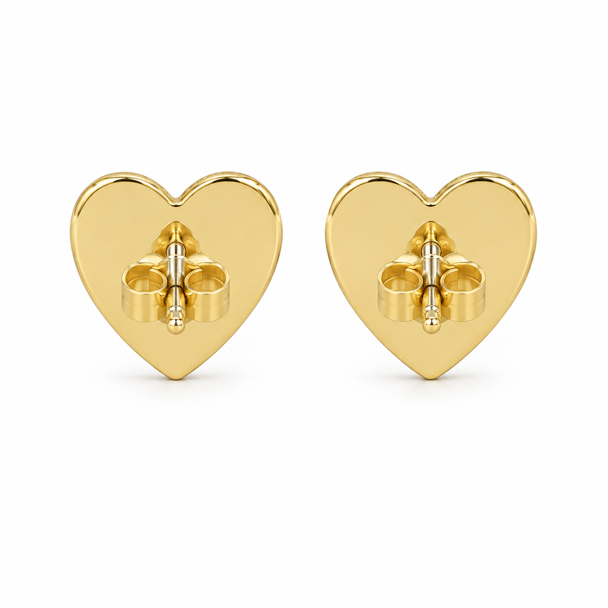 14K Yellow Gold Natural Diamond Princess Heart Earrings (Screwback) - back view