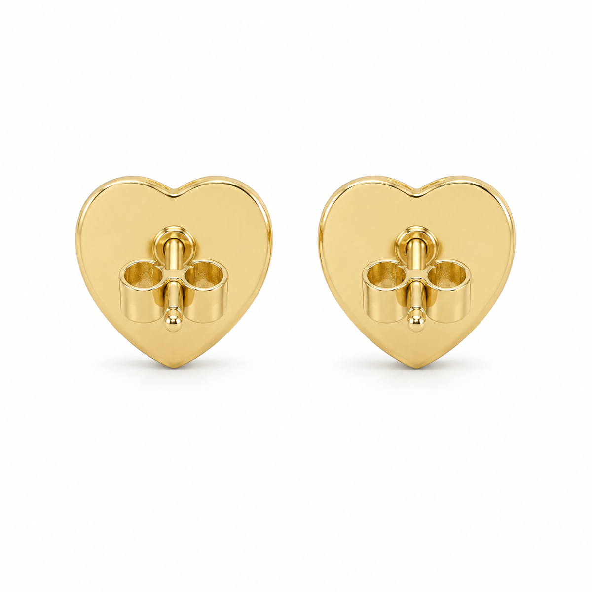 14K Yellow Gold Natural Diamond Three Tier Heart Earrings (Screwbacks) - back view